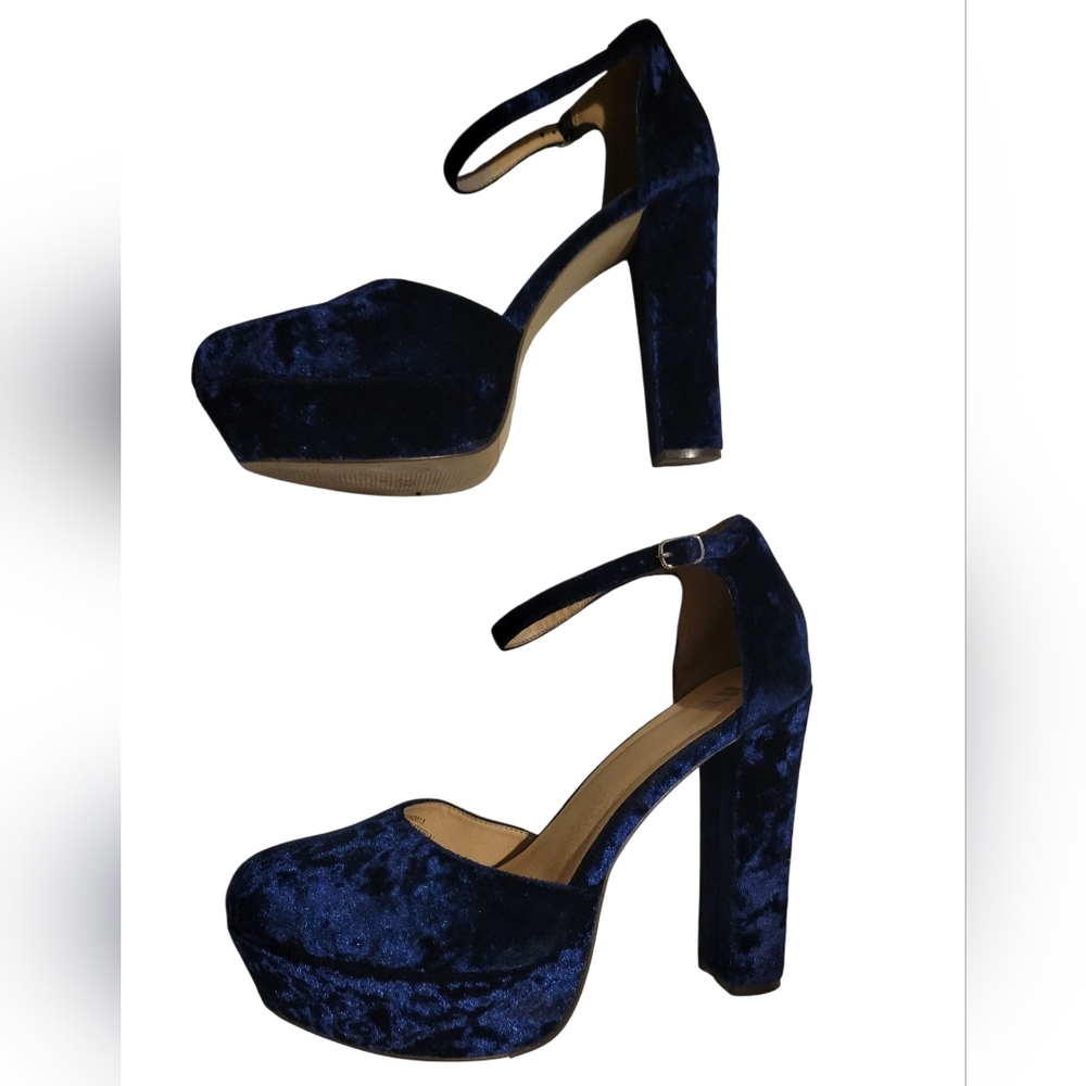 ITS CRUSHED Velvet Platform Heels Blue Size 10